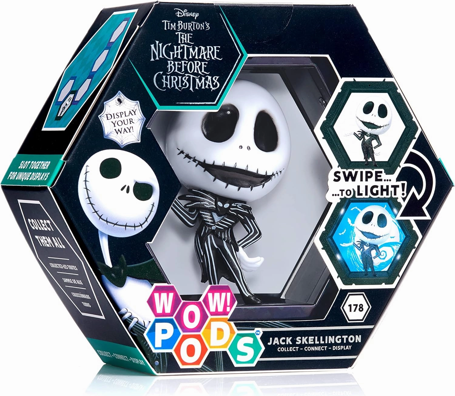WOW! PODS Jack Skellington - The Nightmare Before Christmas | Official Disney Classic Light-Up Bobble-Head Figure | Collectables, Toys & Gifts | Number 178 in Series, Black and White