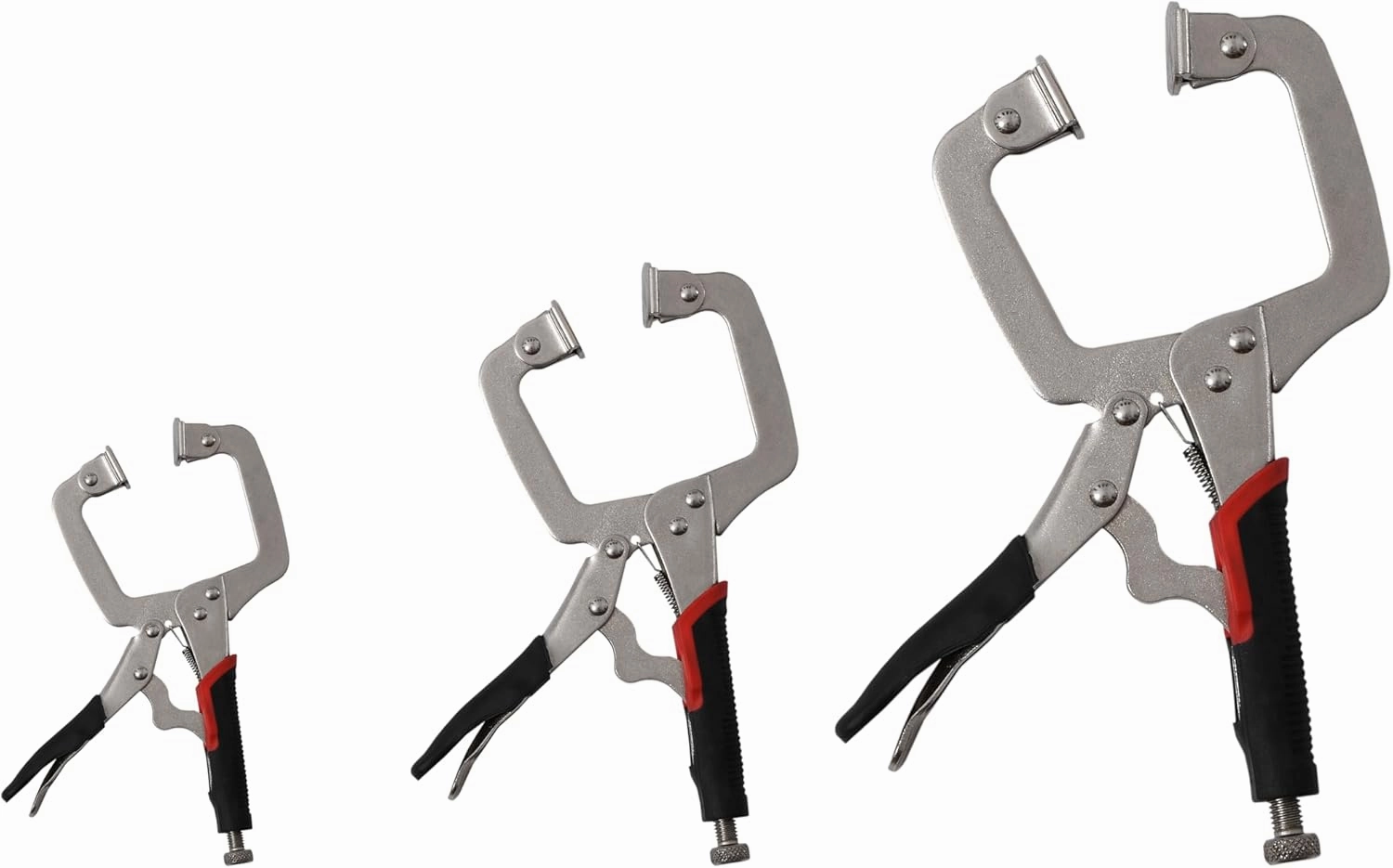 Xiao & Dao Pro 3PCS 6 Inch 8 Inch 11 Inch C Clamp Locking Pliers, Heavy Duty Welding C Clamp Pliers with Swivel Pads, Vise Grip Locking Pliers Face Clamps for Woodworking, Welding, Building