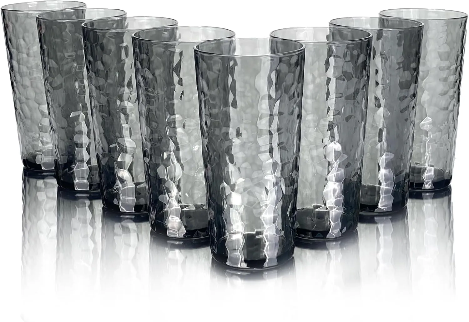 Yalin 24-Ounce Plastic Tumbler Acrylic Drinking Glasses, Reusable Plastic Cups, Stackable, BPA-Free, Shatter Proof, Dishwasher Safe, Set of 8 (Gray)