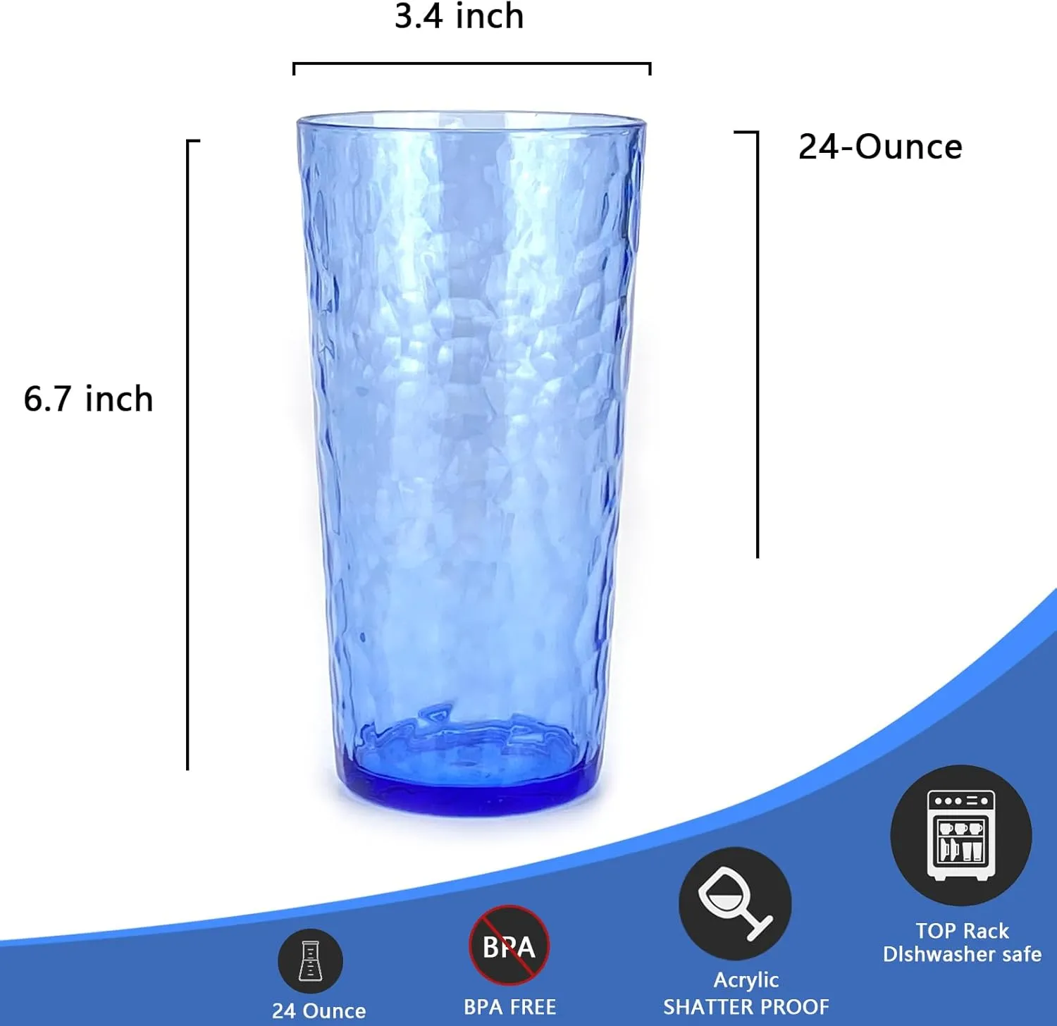 Yalin 24-Ounce Plastic Tumbler Acrylic Drinking Glasses, Reusable Plastic Cups, Stackable, BPA-Free, Shatter Proof, Dishwasher Safe, Set of 8 (Multicolor)