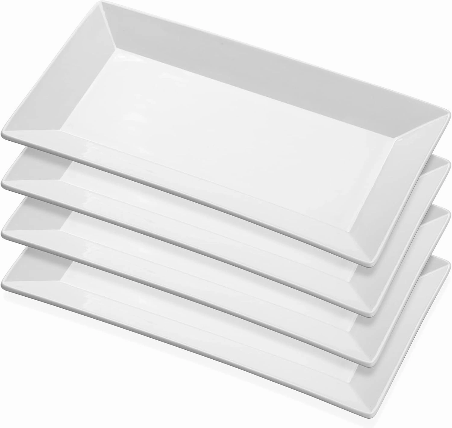 Yedio Porcelain Rectangular Dinner Platters, 9.75 Inch Rectangle Serving Plates for Sushi, Snacks, Cake, Meat & Appetizers, Set of 4, Elegant White Design
