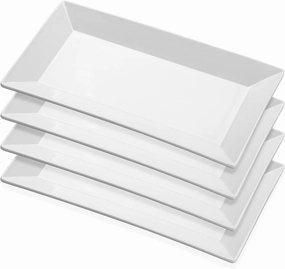 Yedio Porcelain Rectangular Dinner Platters, 9.75 Inch Rectangle Serving Plates for Sushi, Snacks, Cake, Meat & Appetizers, Set of 4, Elegant White Design