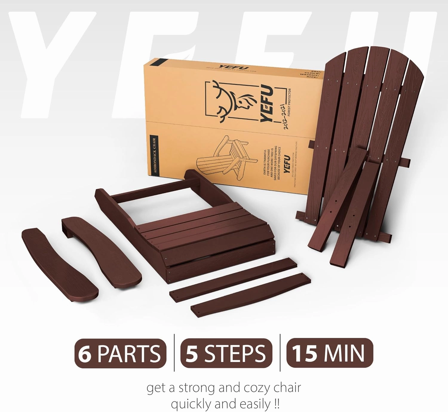 YEFU Plastic Adirondack Chairs Weather Resistant, Patio Chairs 5 Steps Easy Installation, Like Real Wood, Widely Used in Outdoor, Fire Pit, Deck, Lawn, Outside, Garden Chairs (Coffee)