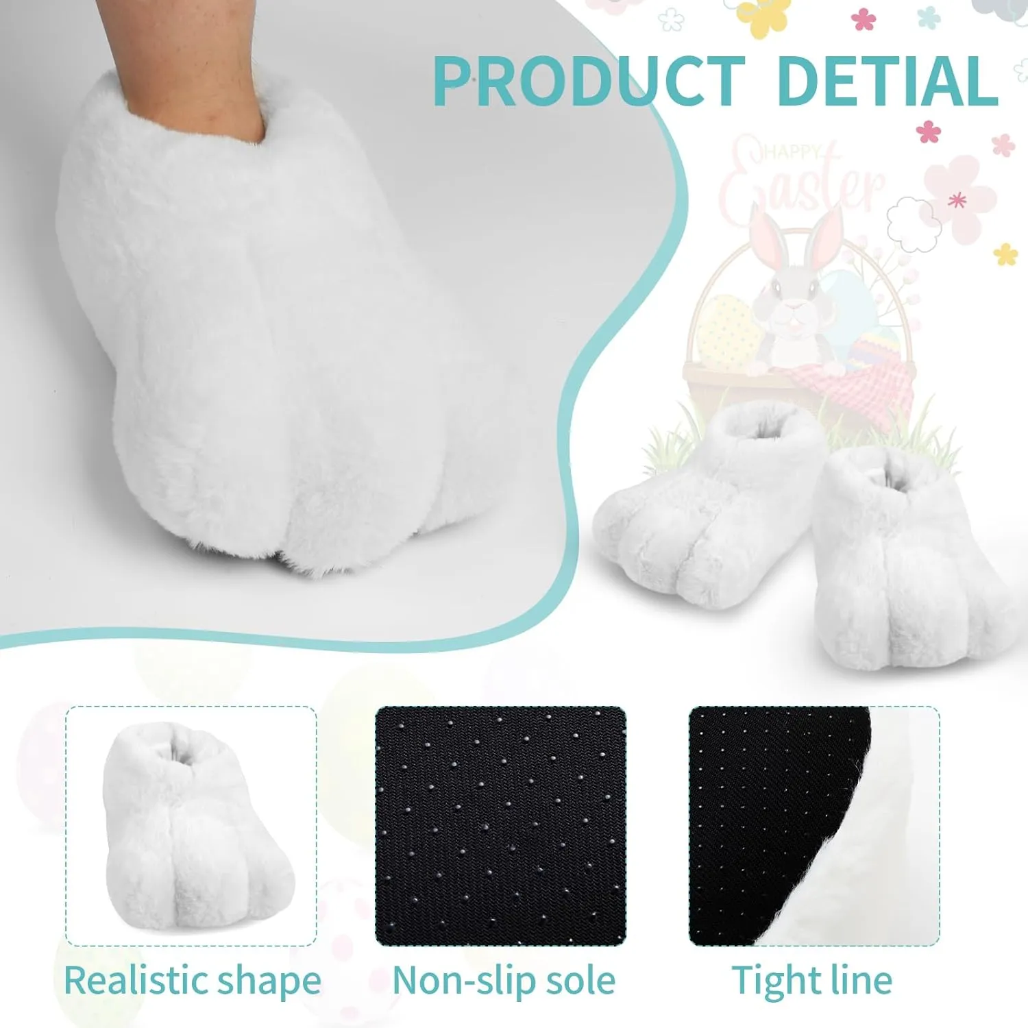 yeload Adults & Kids Rabbit Slippers, Unisex White Bunny Feet Shoes for Easter, Costume Party, Cosplay, Stage Performances
