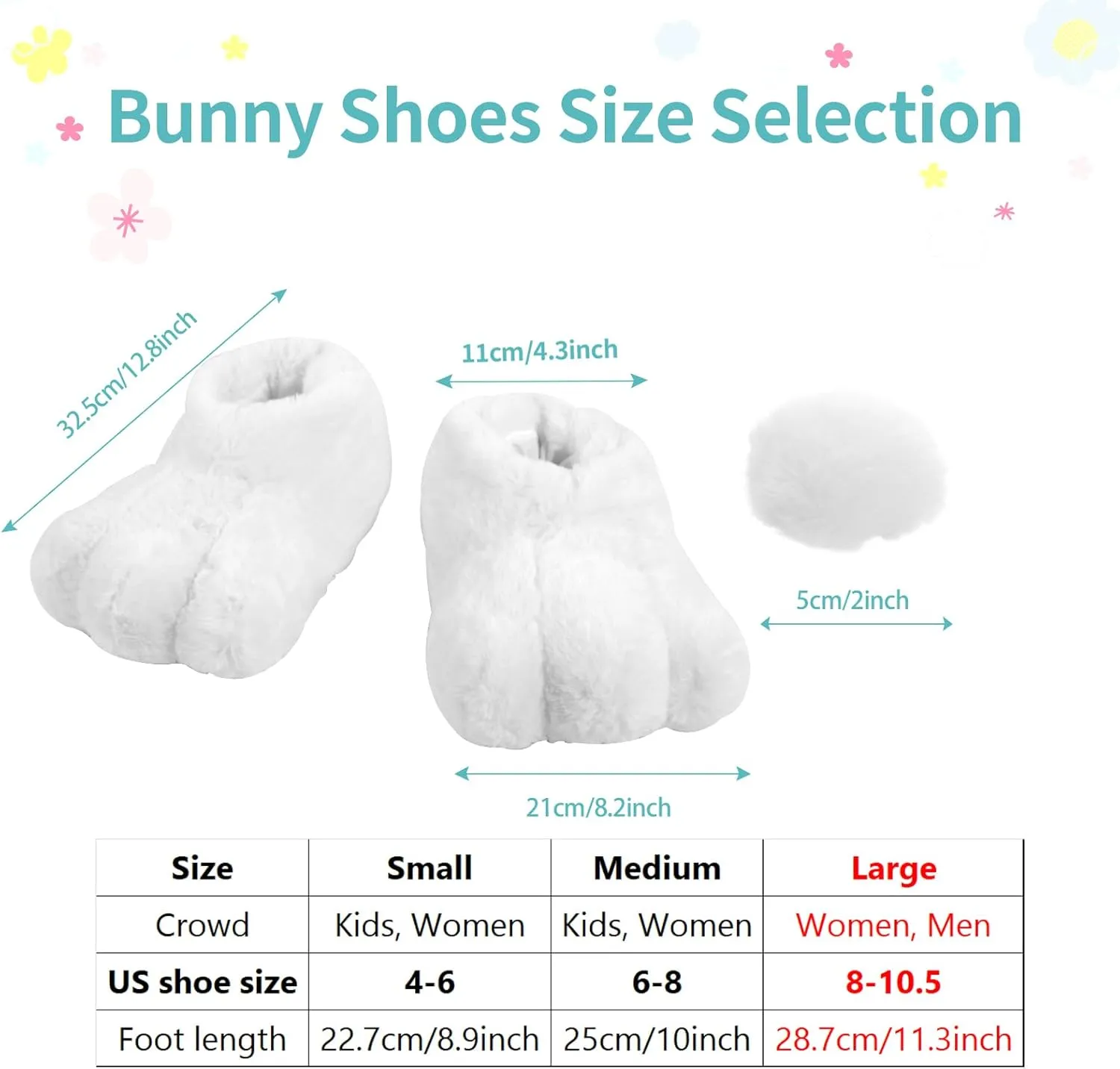 yeload Adults & Kids Rabbit Slippers, Unisex White Bunny Feet Shoes for Easter, Costume Party, Cosplay, Stage Performances