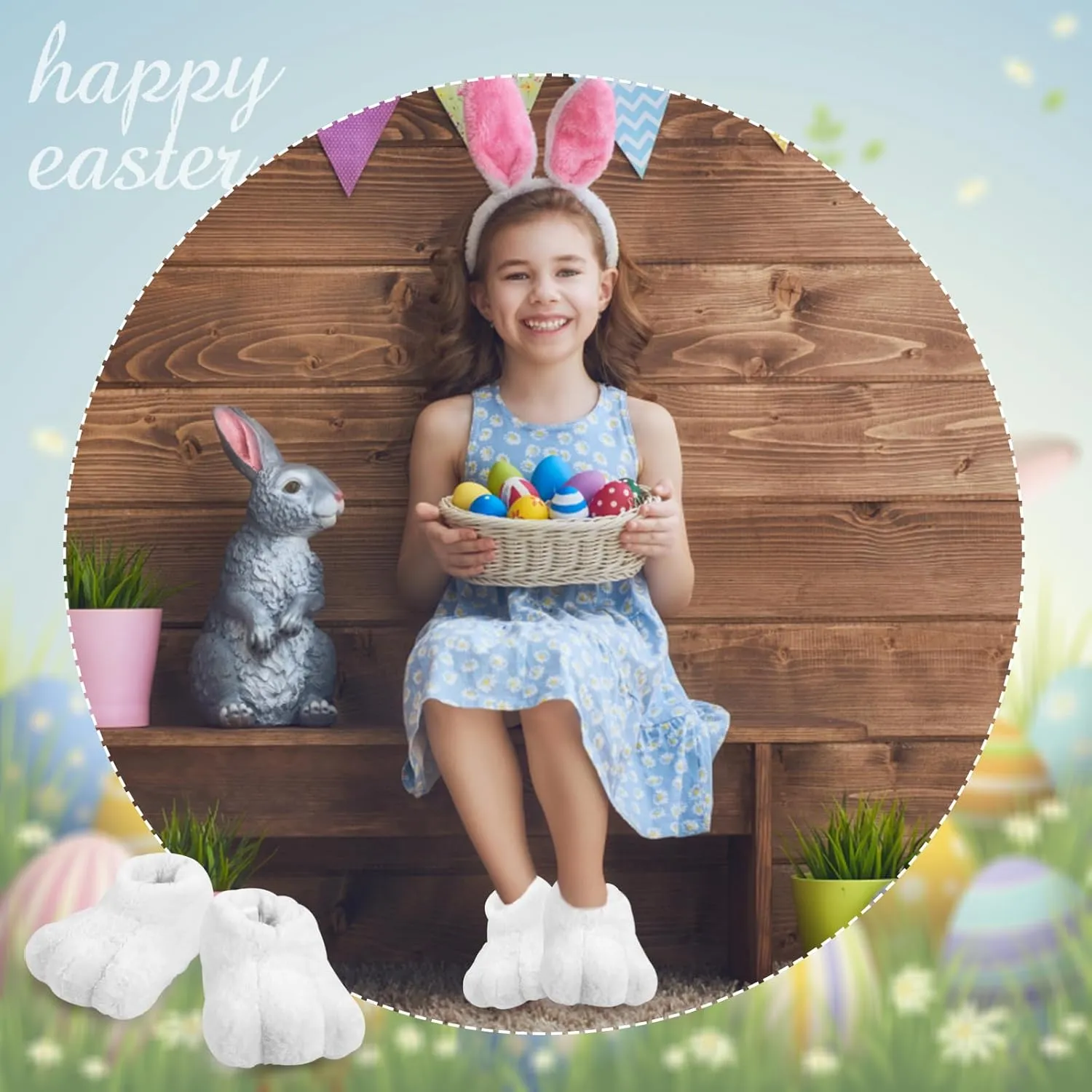 yeload Adults & Kids Rabbit Slippers, Unisex White Bunny Feet Shoes for Easter, Costume Party, Cosplay, Stage Performances