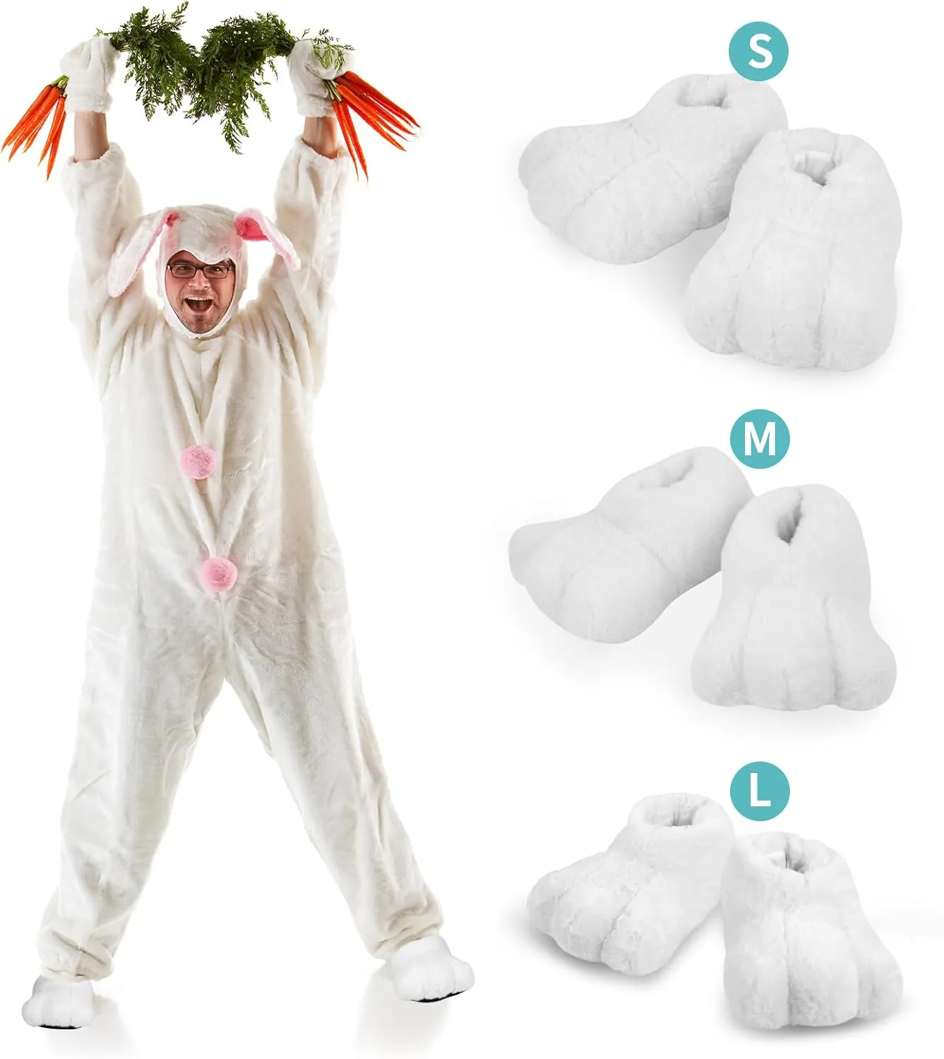yeload Adults & Kids Rabbit Slippers, Unisex White Bunny Feet Shoes for Easter, Costume Party, Cosplay, Stage Performances