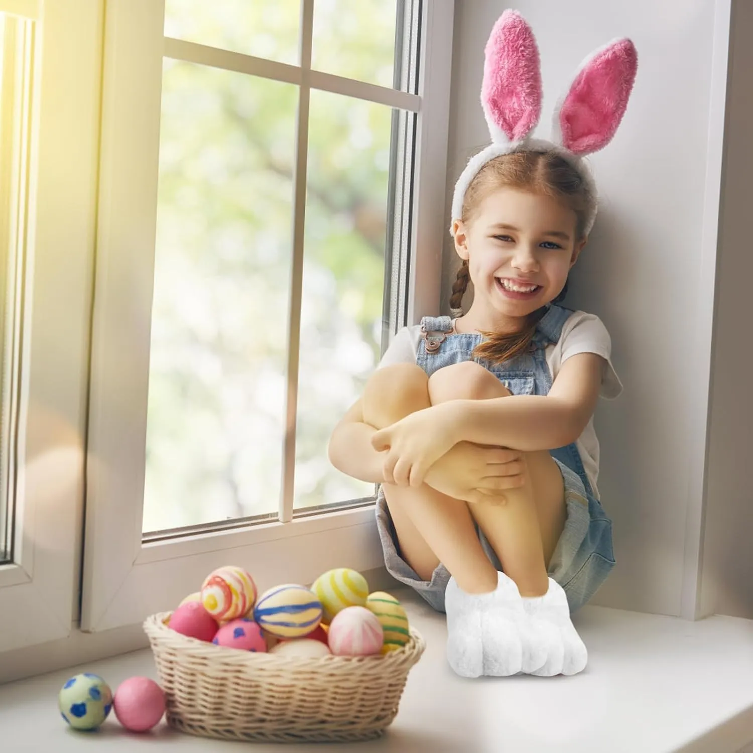 yeload Adults & Kids Rabbit Slippers, Unisex White Bunny Feet Shoes for Easter, Costume Party, Cosplay, Stage Performances
