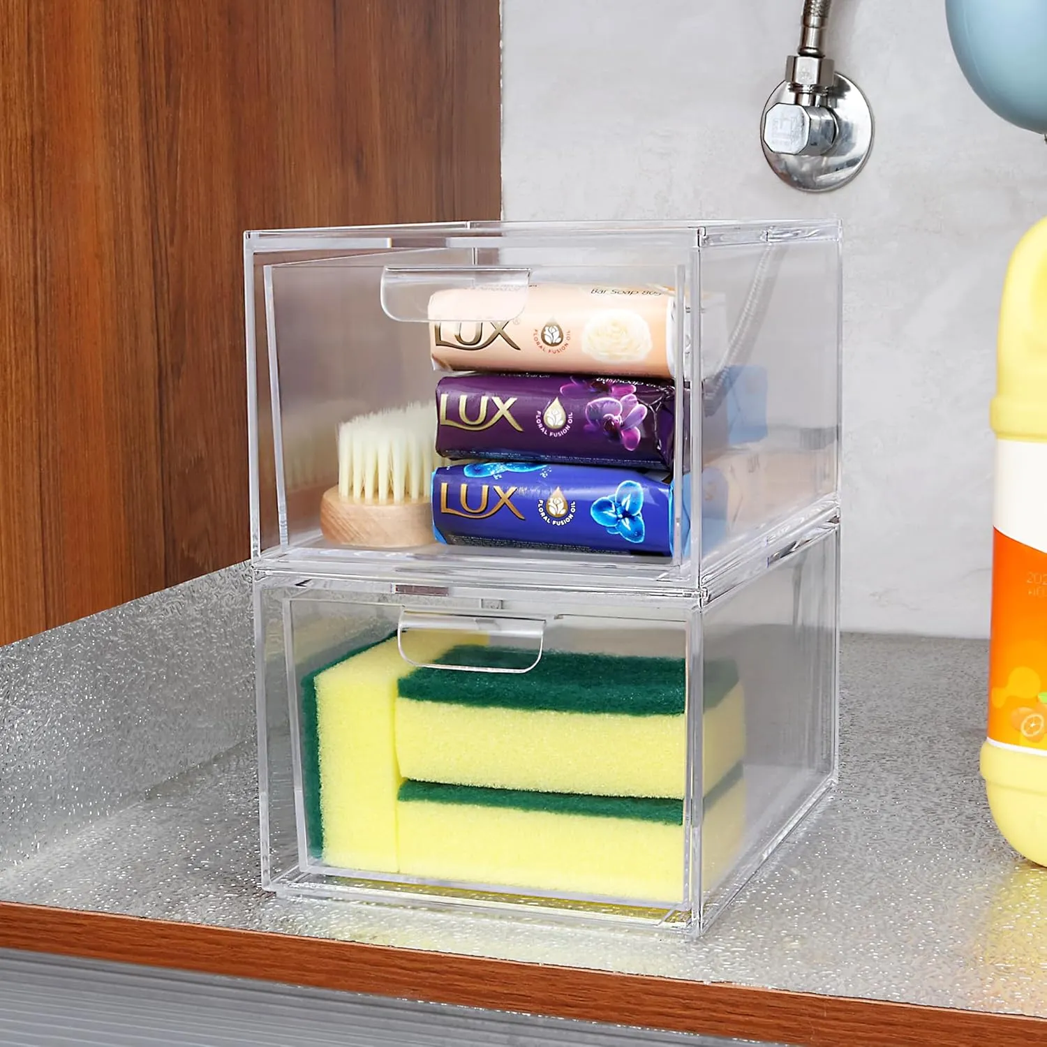 Yes!Fresh Drawer Organizer Stackable Cosmetic Desk Organizer with Removable Interior Partitions for Vanity Organization and Storage,Clear Bathroom Organizer (2)