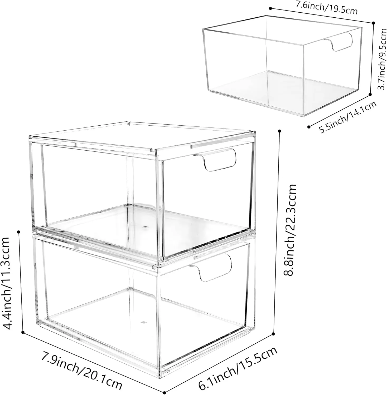 Yes!Fresh Drawer Organizer Stackable Cosmetic Desk Organizer with Removable Interior Partitions for Vanity Organization and Storage,Clear Bathroom Organizer (2)