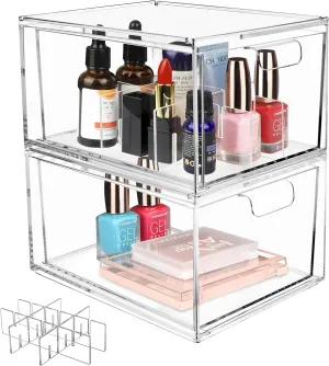 Yes!Fresh Drawer Organizer Stackable Cosmetic Desk Organizer with Removable Interior Partitions for Vanity Organization and Storage,Clear Bathroom Organizer (2)