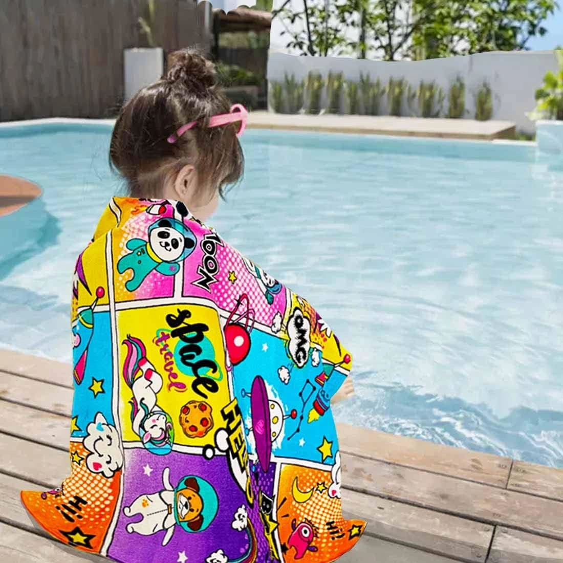 YIFONTIN Cozy Kids 4-Pack Ultra-Absorbent Quick-Dry Beach Towels for Kids | 100% Cotton 25.5x51.0 Inch, Soft Bath Towels with Fun Animal Fruit Designs for Travel & Swim Essentials.