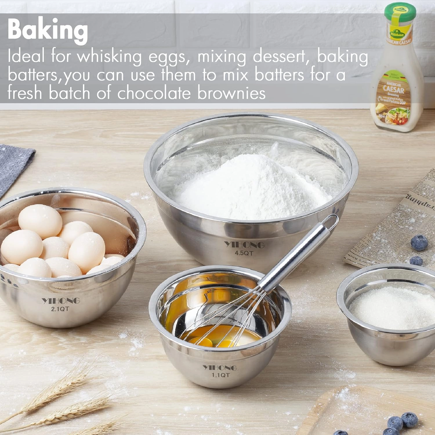 YIHONG 7 Piece Metal Mixing Bowls with Lids for Kitchen, Stainless Steel Set Ideal for Baking, Prepping, Cooking and Serving Food, Nesting Design for Space Saving Storage(White)