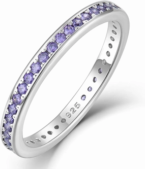 YL Women's Stackable Ring 925 Sterling Silver Eternity Bands Birthstone Stacking Rings