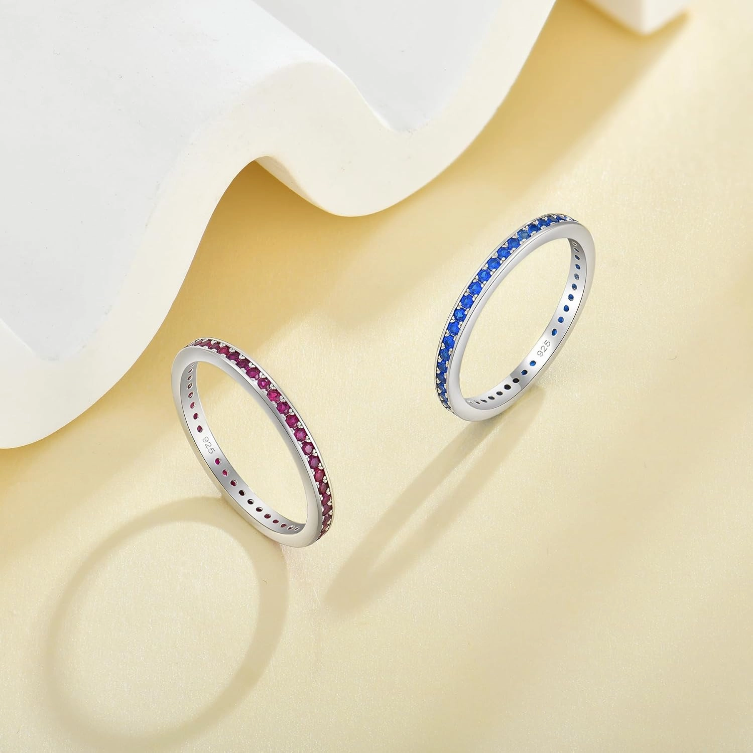 YL Women's Stackable Ring 925 Sterling Silver Eternity Bands Birthstone Stacking Rings