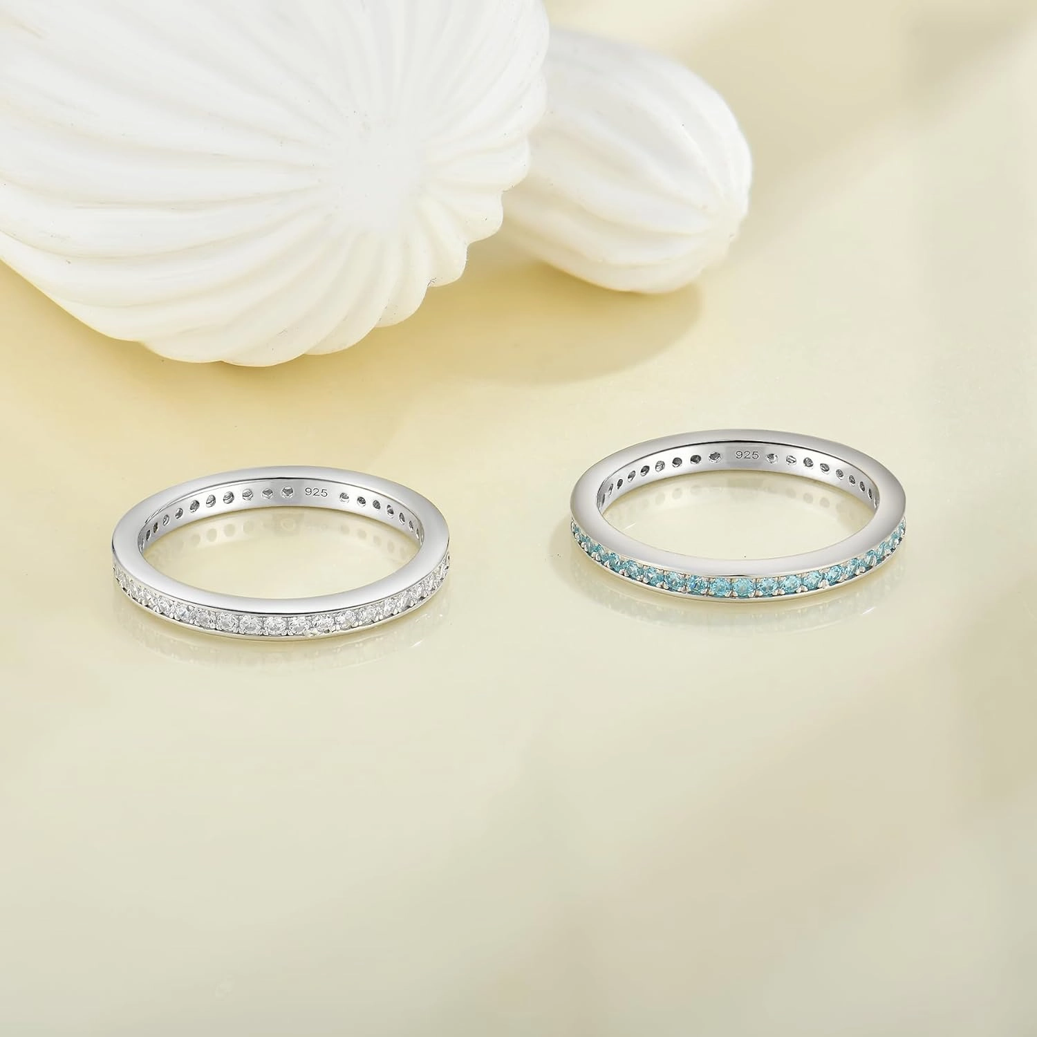 YL Women's Stackable Ring 925 Sterling Silver Eternity Bands Birthstone Stacking Rings