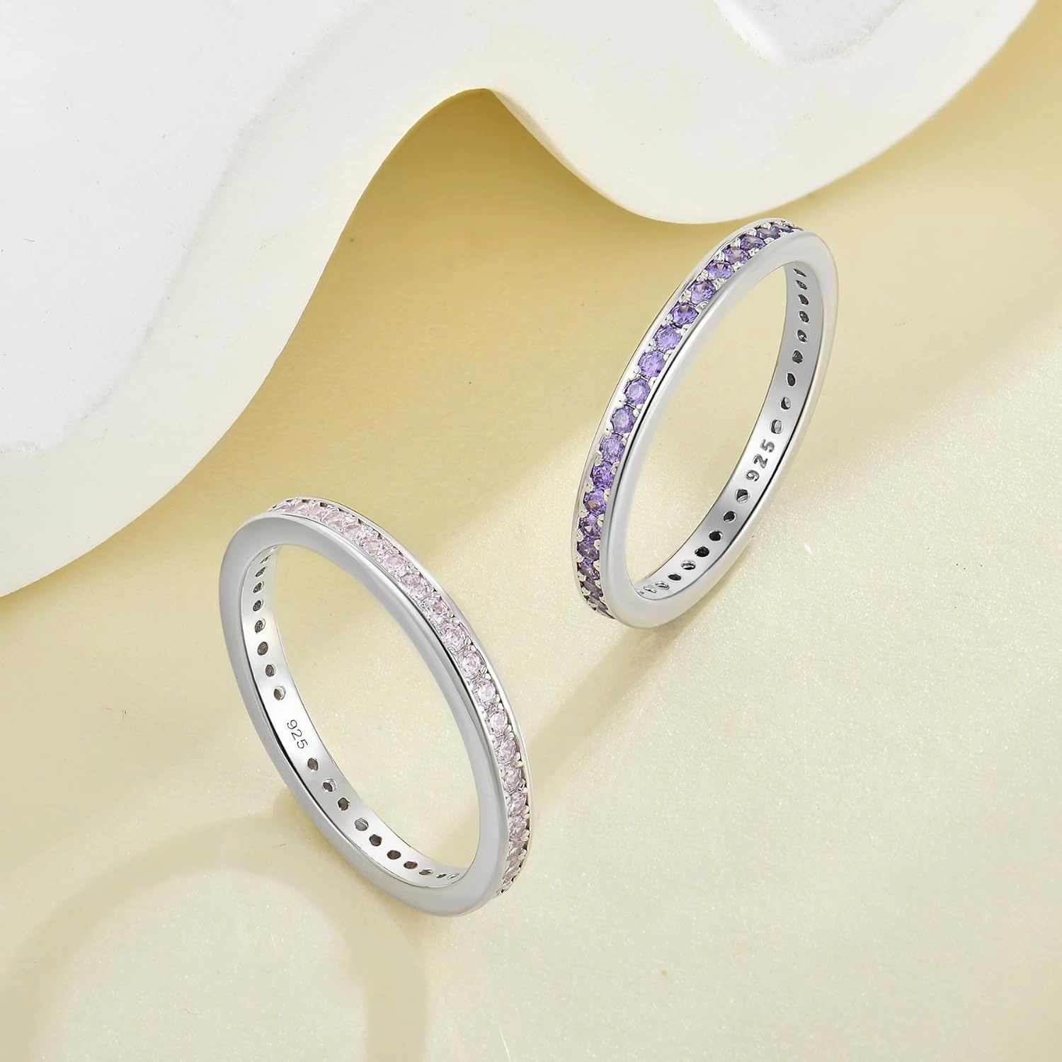 YL Women's Stackable Ring 925 Sterling Silver Eternity Bands Birthstone Stacking Rings