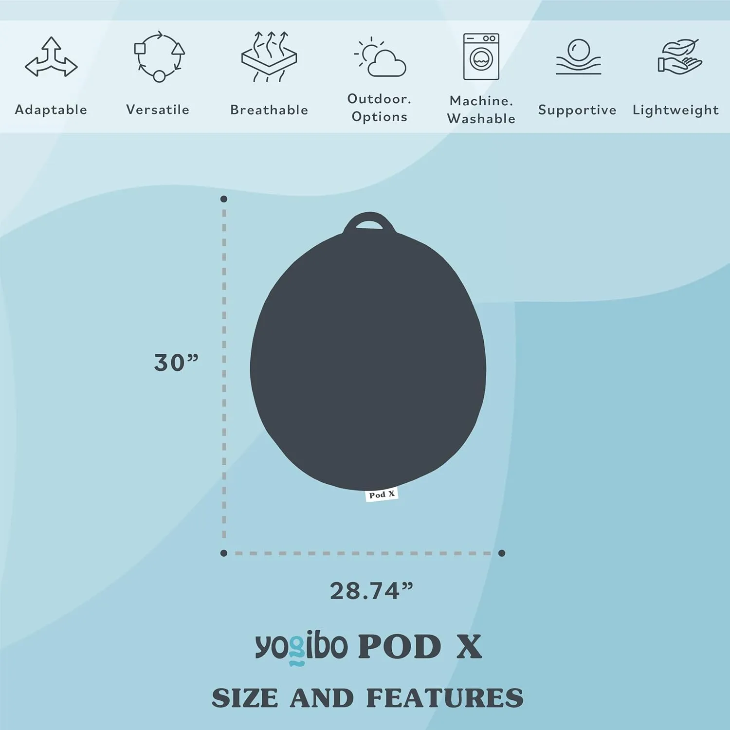 Yogibo Pod X Small Bean Bag Lounger Chair for Adults and Teens with Filling, Soft, Plush, Comfy, Sensory Lounge Beanbag, Washable Cover, Rain