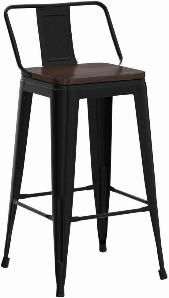 Yongchuang 24" Swivel Bar Stools Set of 4 Counter Height Stools with Backs Industrial Black Metal Barstools Bar Chairs with Wood Seat