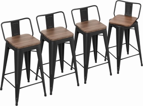 Yongchuang 24" Swivel Bar Stools Set of 4 Counter Height Stools with Backs Industrial Black Metal Barstools Bar Chairs with Wood Seat