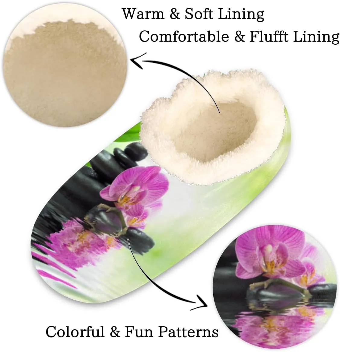 Yzrwebo Japanese Zen Slippers for Women Men Stone Bamboo Orchid Indoor Non-Slip Slippers Socks Warm Comfy Soft House Slippers Bedroom Fuzzy Plush Lined House Shoes