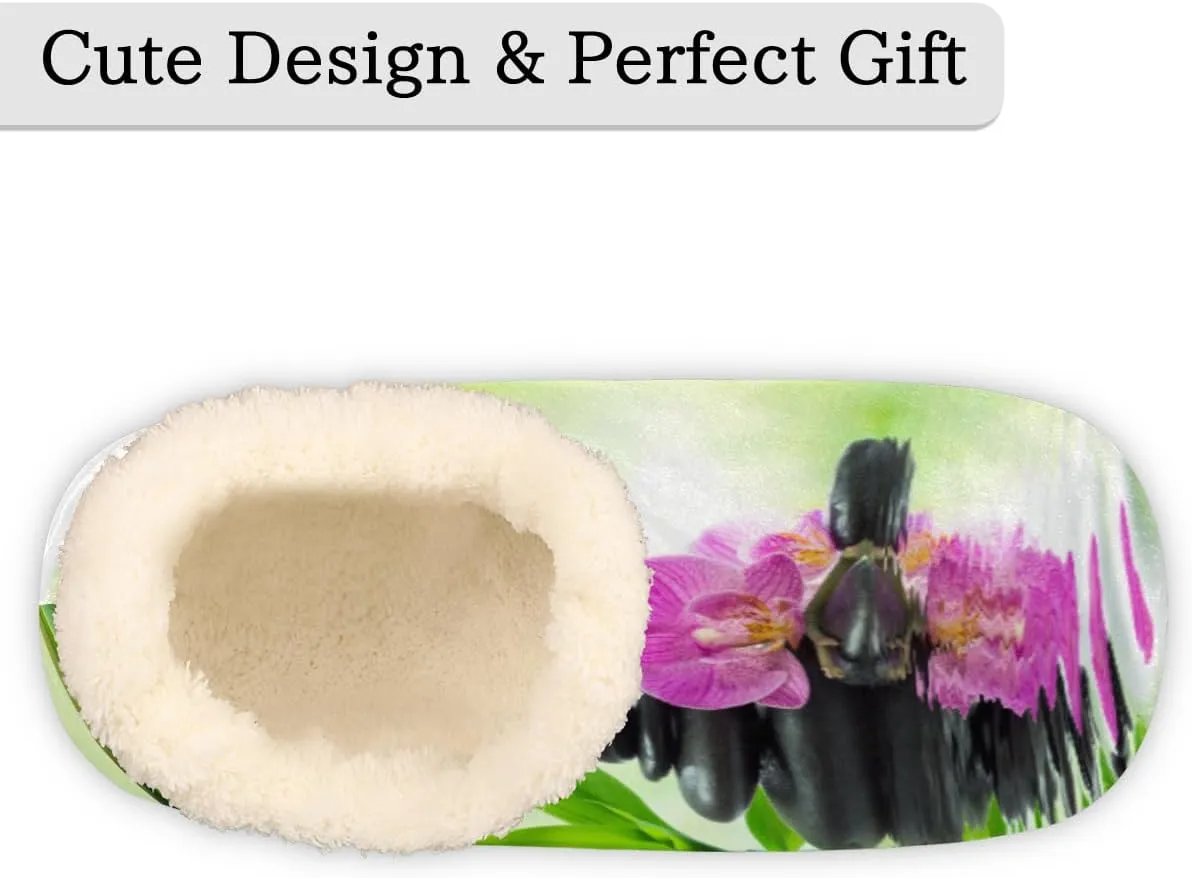 Yzrwebo Japanese Zen Slippers for Women Men Stone Bamboo Orchid Indoor Non-Slip Slippers Socks Warm Comfy Soft House Slippers Bedroom Fuzzy Plush Lined House Shoes