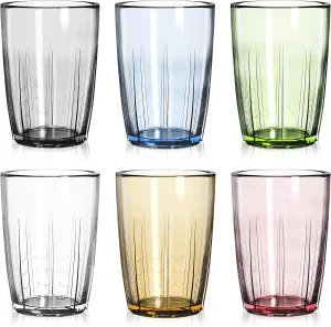 ZEAYEA Set of 6 Acrylic Drinking Cups, 14 oz Unbreakable Water Tumbler, Reusable Plastic Drinking Glasses, Stackable Beverage Tumbler for Juice, Lemonade, Ice Coffee, BPA-free, Dishwasher Safe