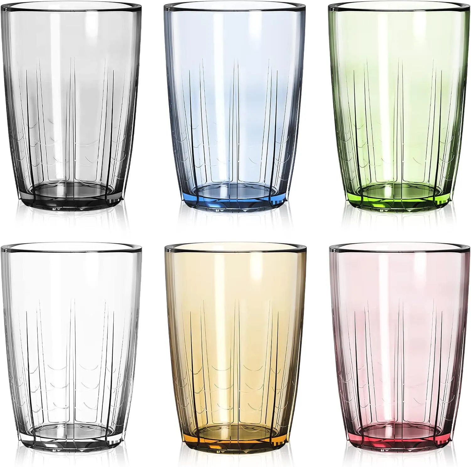 ZEAYEA Set of 6 Acrylic Drinking Cups, 14 oz Unbreakable Water Tumbler, Reusable Plastic Drinking Glasses, Stackable Beverage Tumbler for Juice, Lemonade, Ice Coffee, BPA-free, Dishwasher Safe