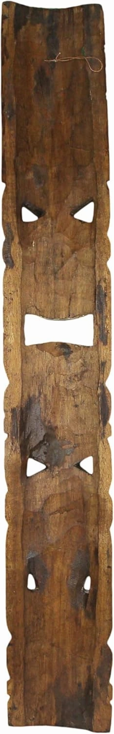 Zeckos Set of 5 Exquisite Hand-Carved Double Tiki Mask Totem Wall Sculptures, 40 Inches Tall, Crafted from Sustainable Wood, Vibrant Tropical Artistry for Indoors and Outdoors