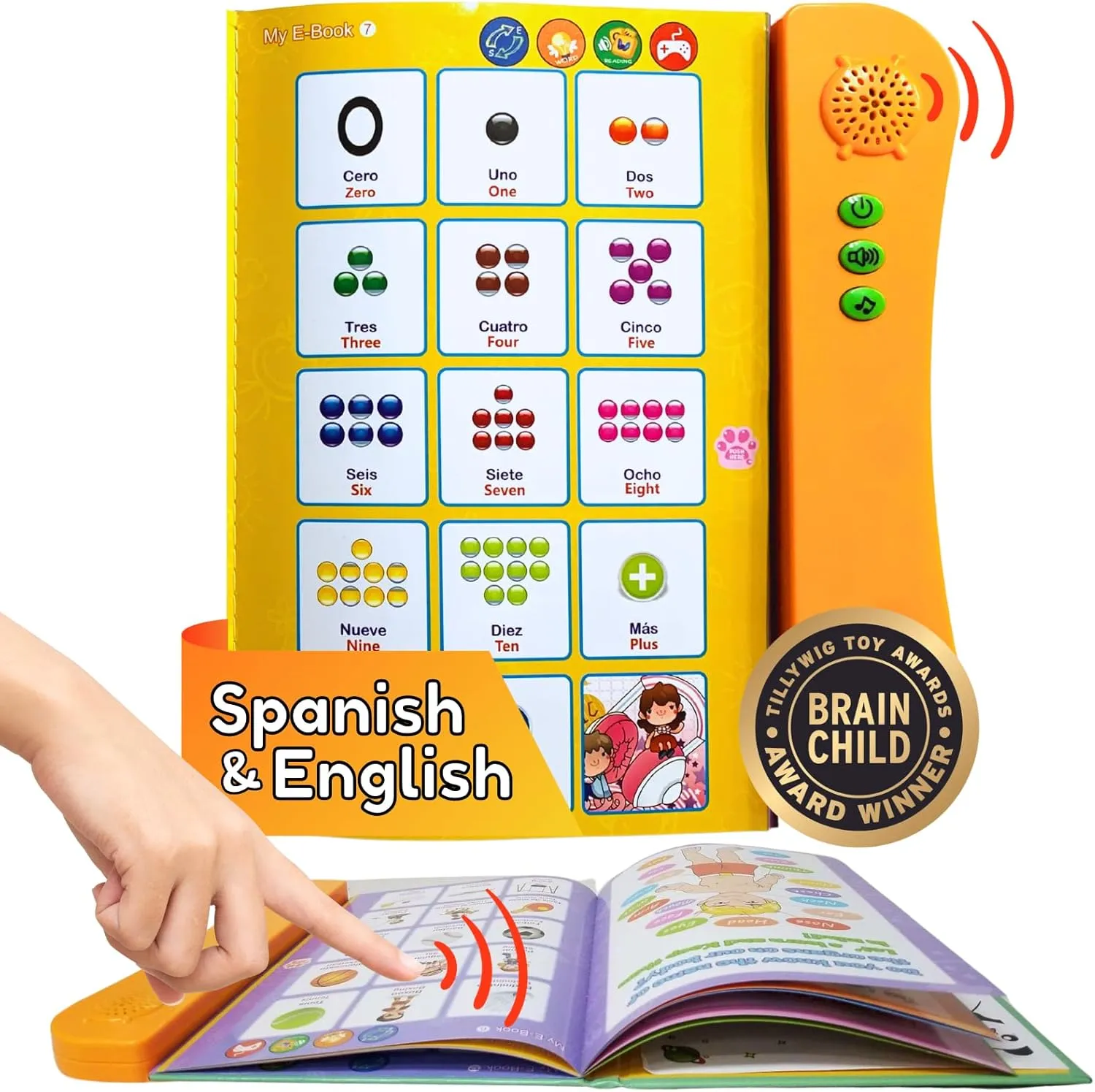 ZEENKIND Spanish & English Talking Learning Book for Kids 2 3 4 5 6 Years Old, Interactive Audio Sound Books, Toddler Educational Toy to Learn Spanish, Electronic Bilingual Toys, Juegos para Niños