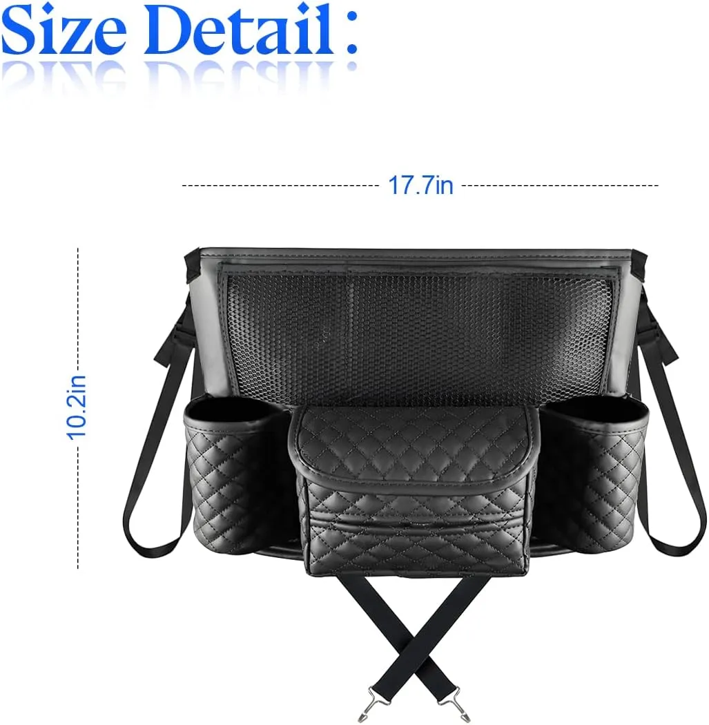 zipelo Car Handbag Holder Between Seats, PU Leather Multi-Pocket Large Capacity Purse Holder, Auto Net Bag Barrier of Backseat Pet Kids, Car Seat Organizers and Storage for Cargo Tissue Cup (Black)