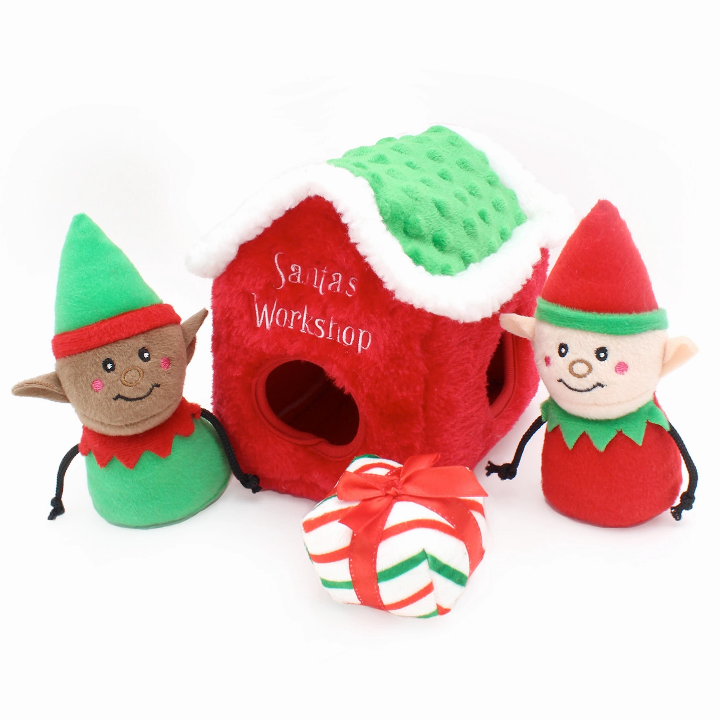 Zippy Holiday Burrow Sniff 'n Search Squeaky Dog Toy, Santa's Workshop