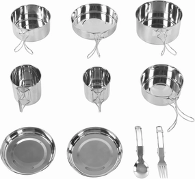 ZJchao Camping Cookware Set Stainless Steel Portable Picnic Cooking Pot Cup Pan Plate Fork Spoon for Outdoor Camping Picnic