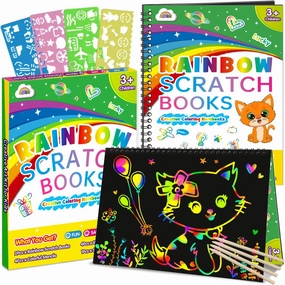 ZMLM Gift Christmas for Girl Art-Craft Kit: Rainbow Scratch Paper Magic Art Craft Project Supply Toddler Drawing Activity Kid Travel Toy Age 3-12 Year Old Birthday Gift