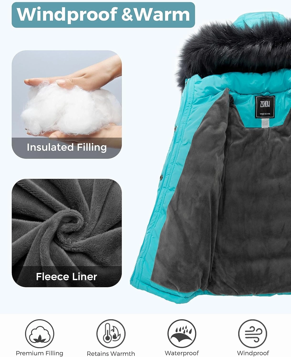 ZSHOW Girls' Puffer Jacket Soft Fleece Lined Warm Hooded Winter Coat